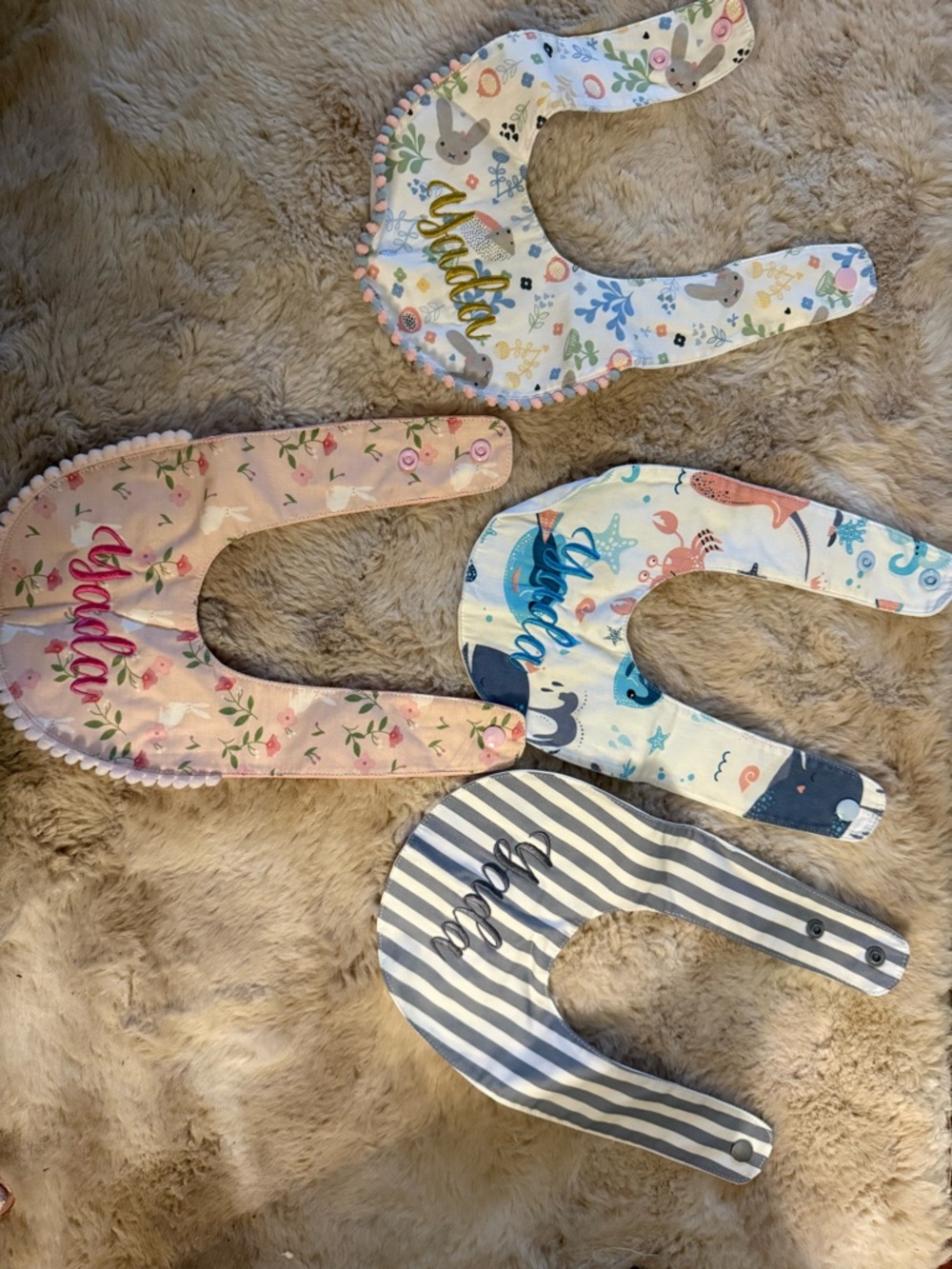 Personalized Kids Bib - Assorted Pink, Blue, White & Gray